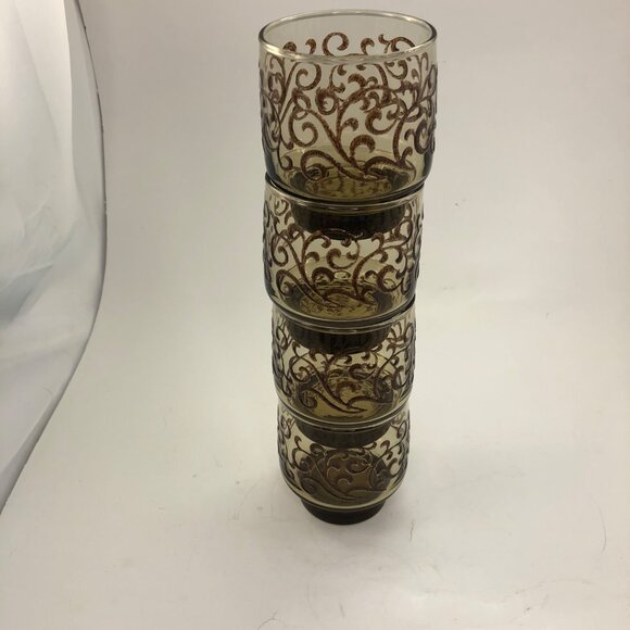 MCM Libbey Brown Prado Swirl Vtg 8 Oz Set of 4 - Picture 4 of 9